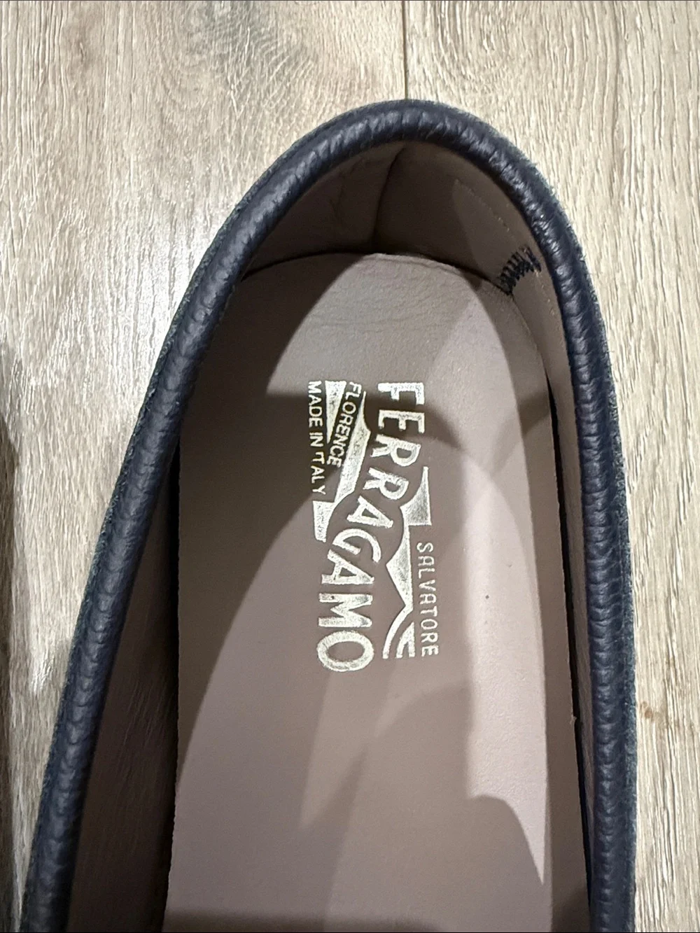 Salvatore Ferragamo Dark Blue Leather Driving Loafers